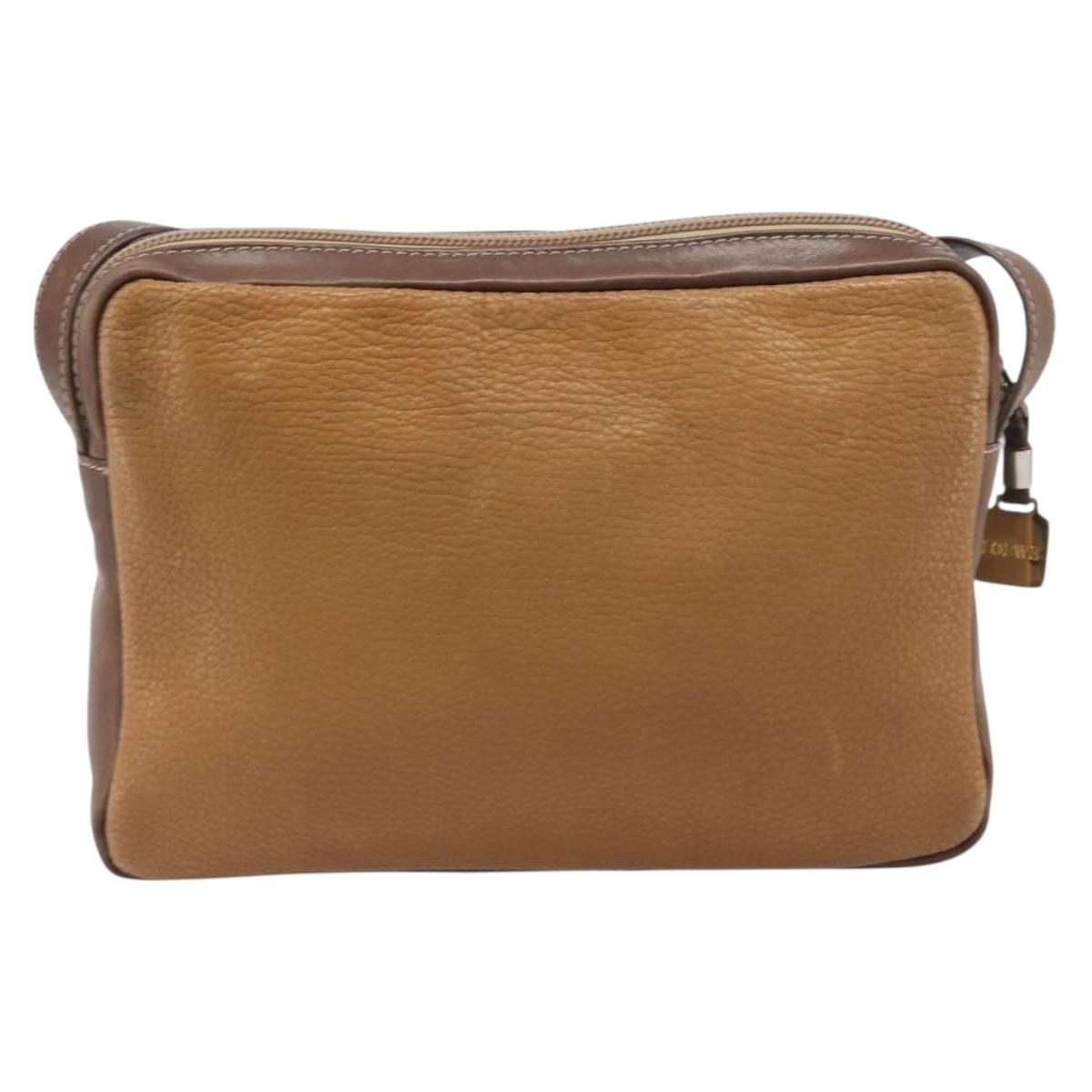 LOEWE Shoulder Bag Leather Brown Gold Auth 199645