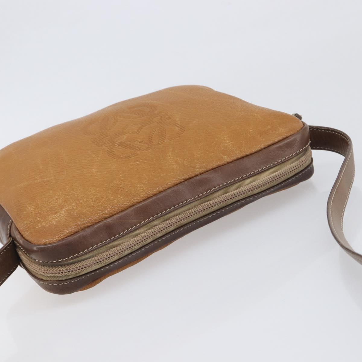 LOEWE Shoulder Bag Leather Brown Gold Auth 199645