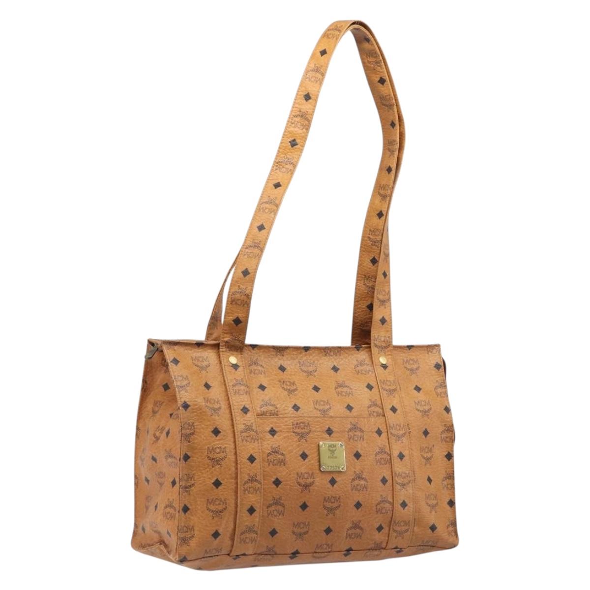 MCM Vicetos Logogram Tote Bag PVC Leather Brown Gold Auth 199646