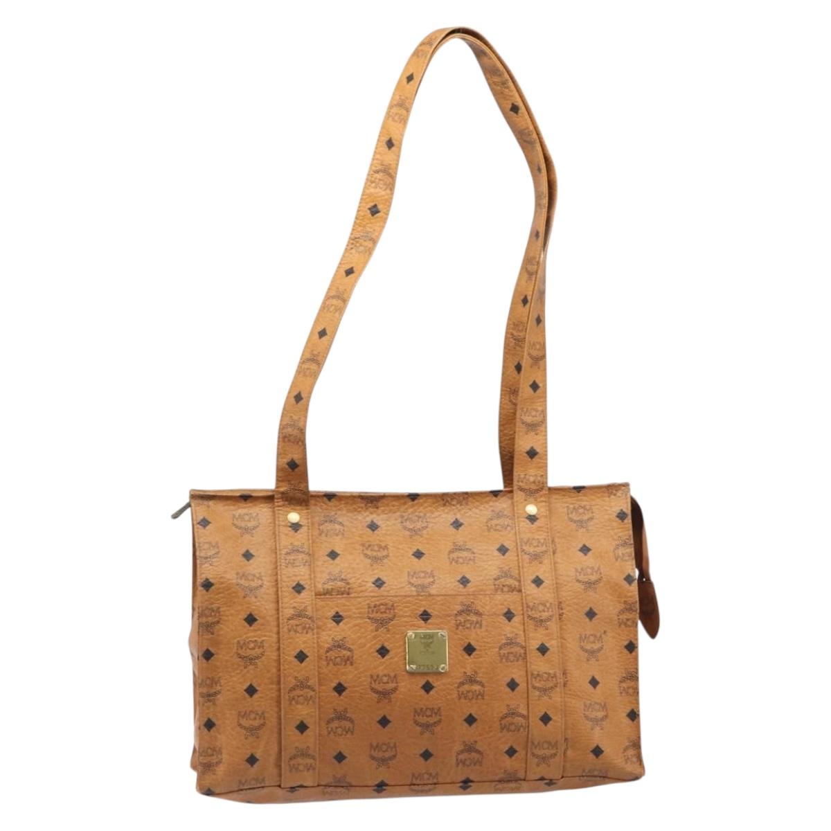 MCM Vicetos Logogram Tote Bag PVC Leather Brown Gold Auth 199646