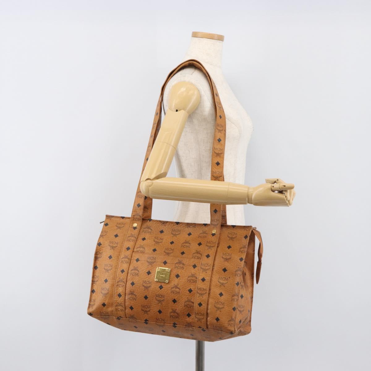 MCM Vicetos Logogram Tote Bag PVC Leather Brown Gold Auth 199646