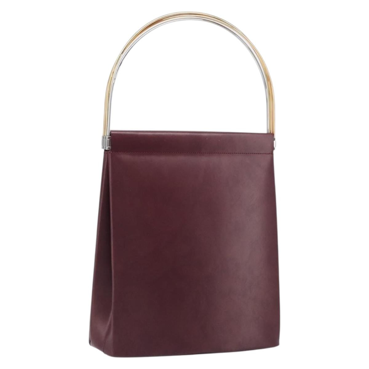 CARTIER Trinity Hand Bag Leather Bordeaux Gold Silver Auth 199647V