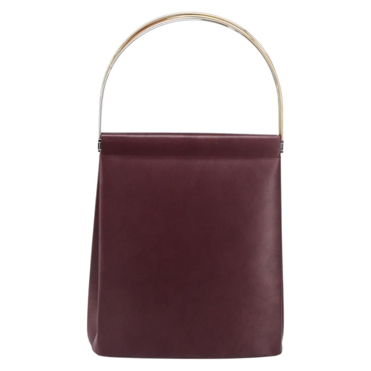 CARTIER Trinity Hand Bag Leather Bordeaux Gold Silver Auth 199647V