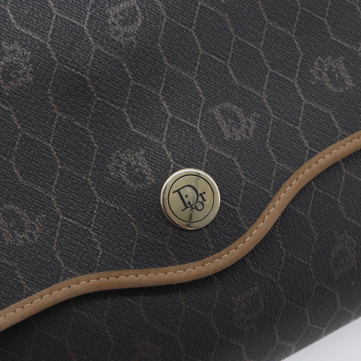 Christian Dior Honeycomb Canvas Shoulder Bag PVC Black Gold Auth 199648