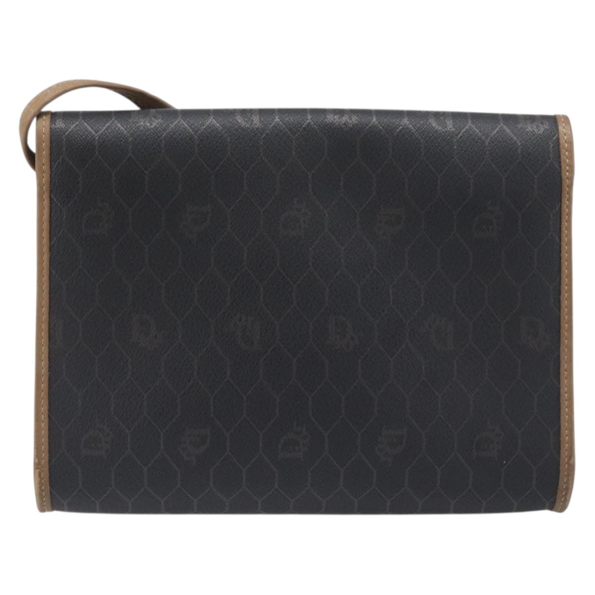 Christian Dior Honeycomb Canvas Shoulder Bag PVC Black Gold Auth 199648