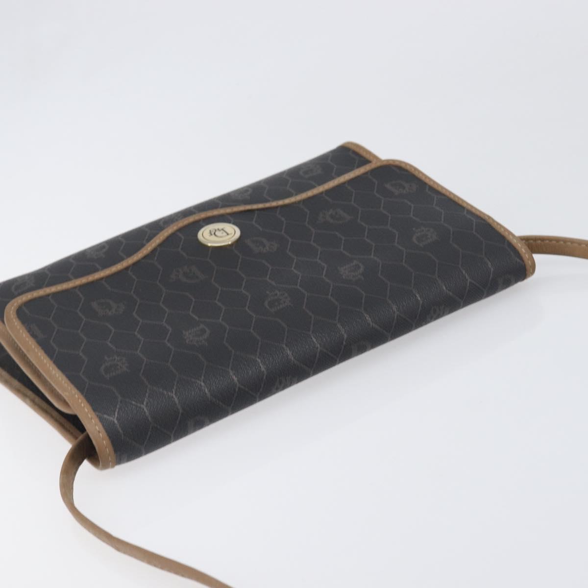 Christian Dior Honeycomb Canvas Shoulder Bag PVC Black Gold Auth 199648