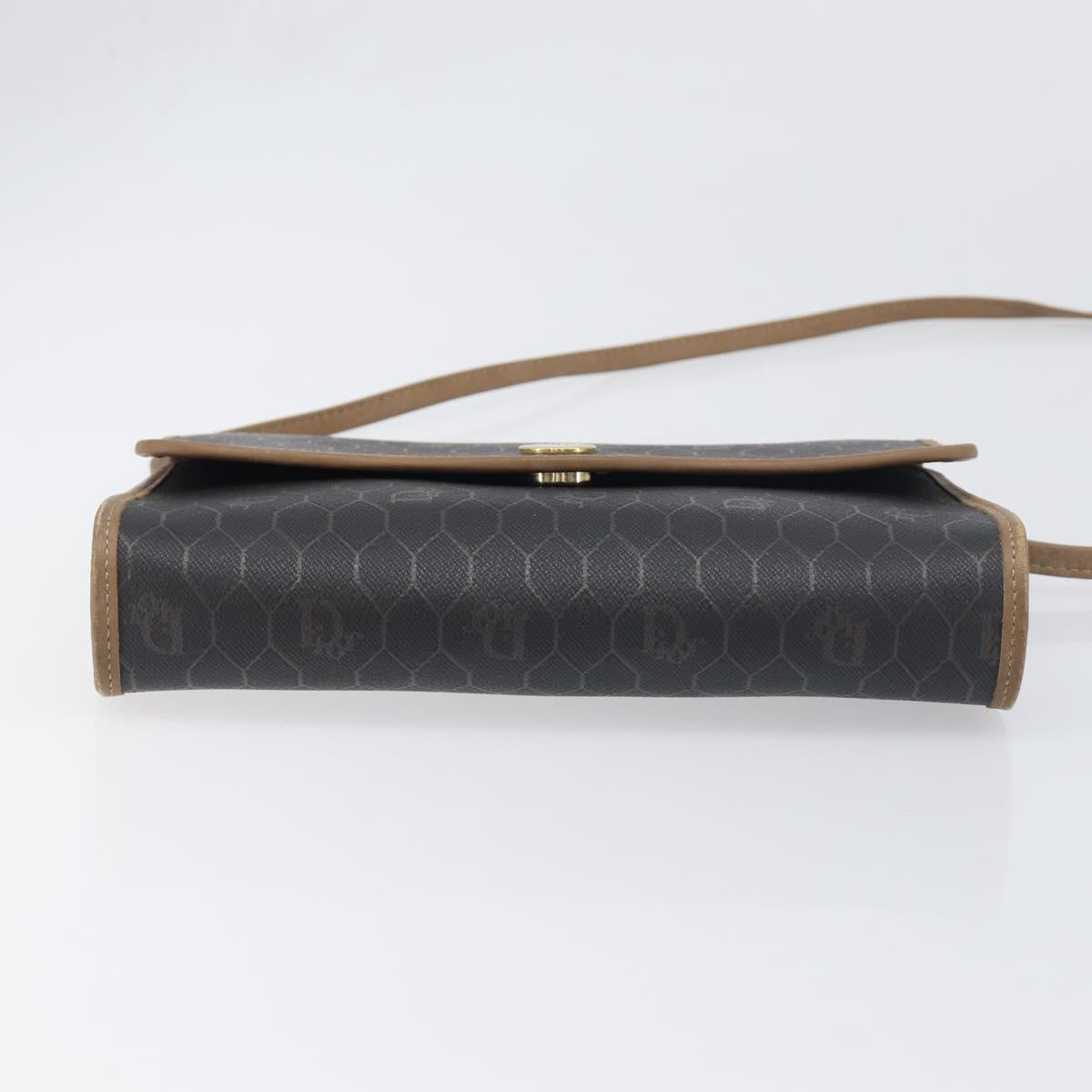 Christian Dior Honeycomb Canvas Shoulder Bag PVC Black Gold Auth 199648