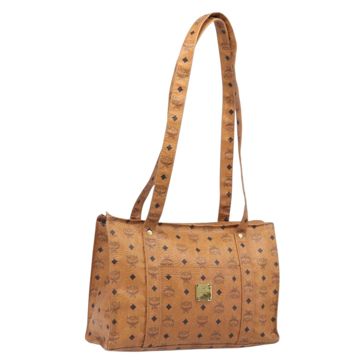 MCM Vicetos Logogram Tote Bag PVC Leather Brown Gold Auth 199649