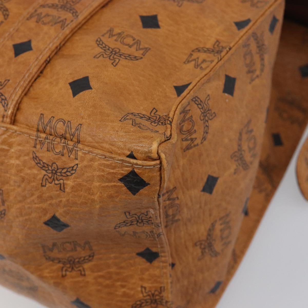 MCM Vicetos Logogram Tote Bag PVC Leather Brown Gold Auth 199649
