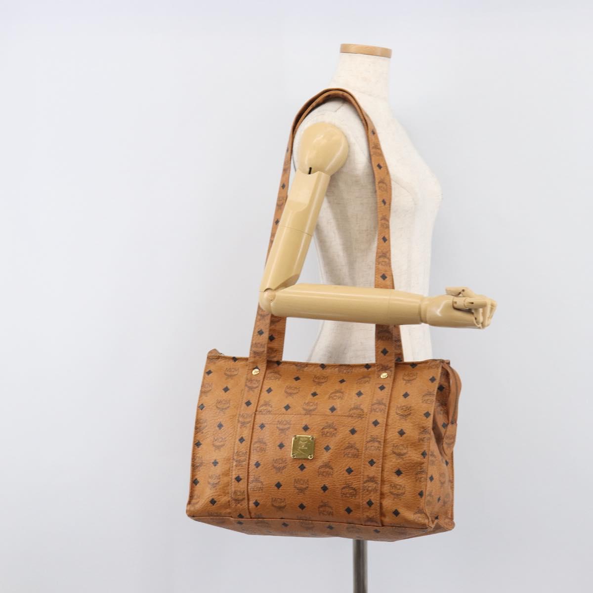 MCM Vicetos Logogram Tote Bag PVC Leather Brown Gold Auth 199649