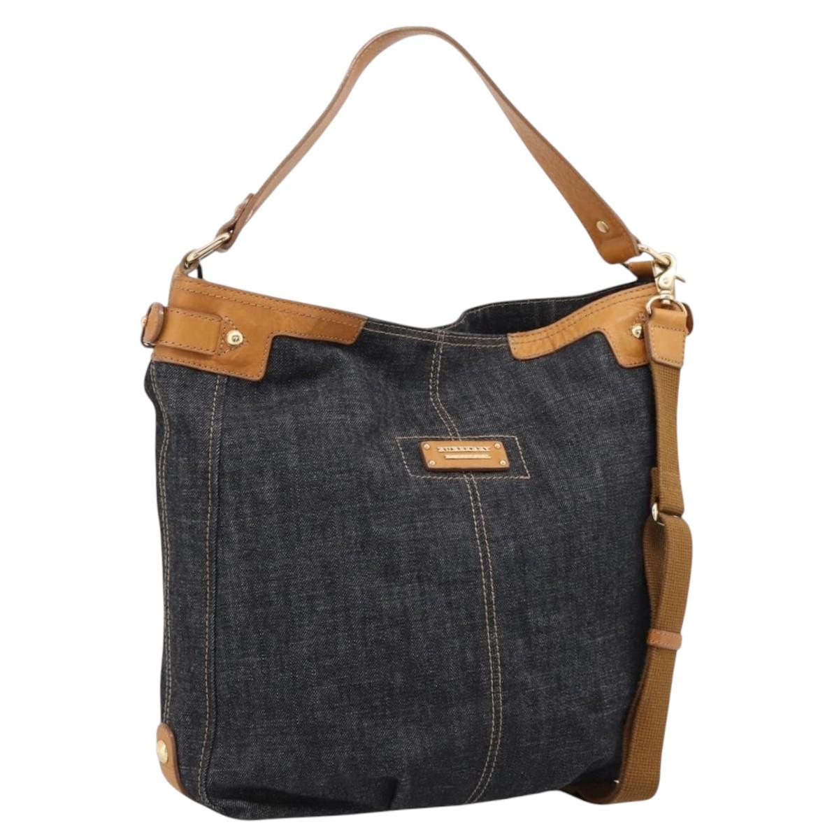 BURBERRY Blue Label Shoulder Bag Denim Navy Gold Auth 199650V
