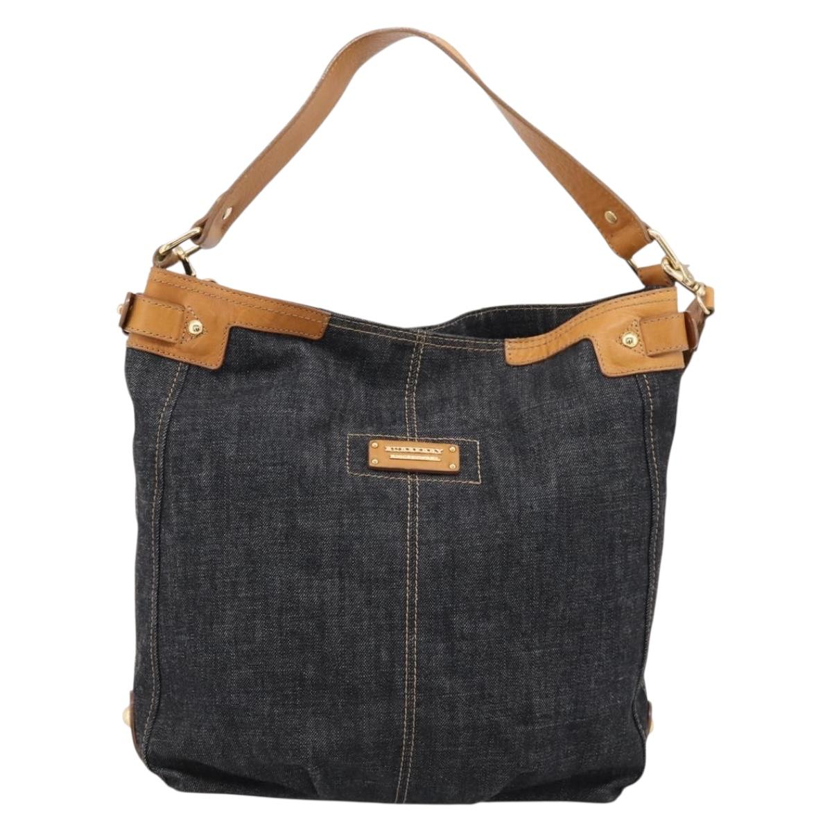 BURBERRY Blue Label Shoulder Bag Denim Navy Gold Auth 199650V