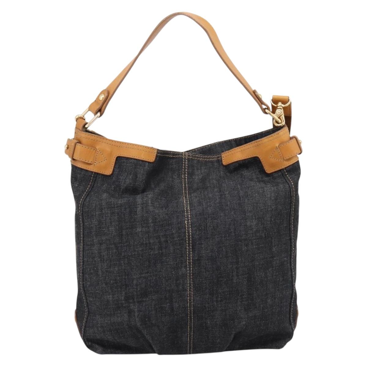 BURBERRY Blue Label Shoulder Bag Denim Navy Gold Auth 199650V