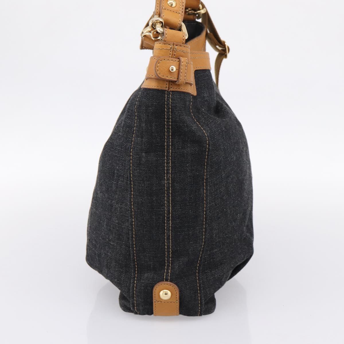 BURBERRY Blue Label Shoulder Bag Denim Navy Gold Auth 199650V