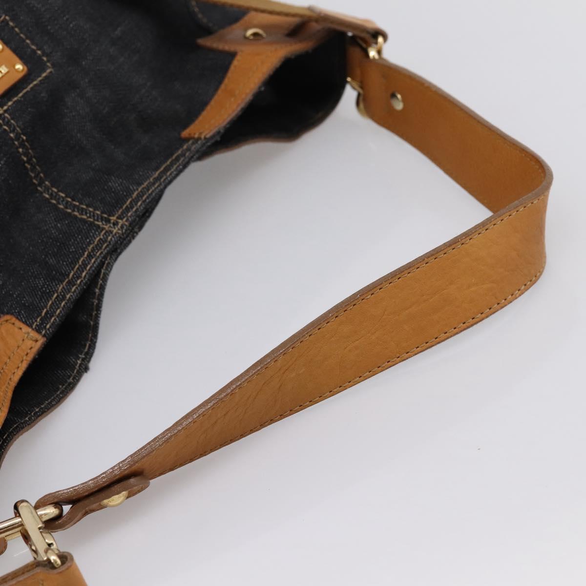 BURBERRY Blue Label Shoulder Bag Denim Navy Gold Auth 199650V