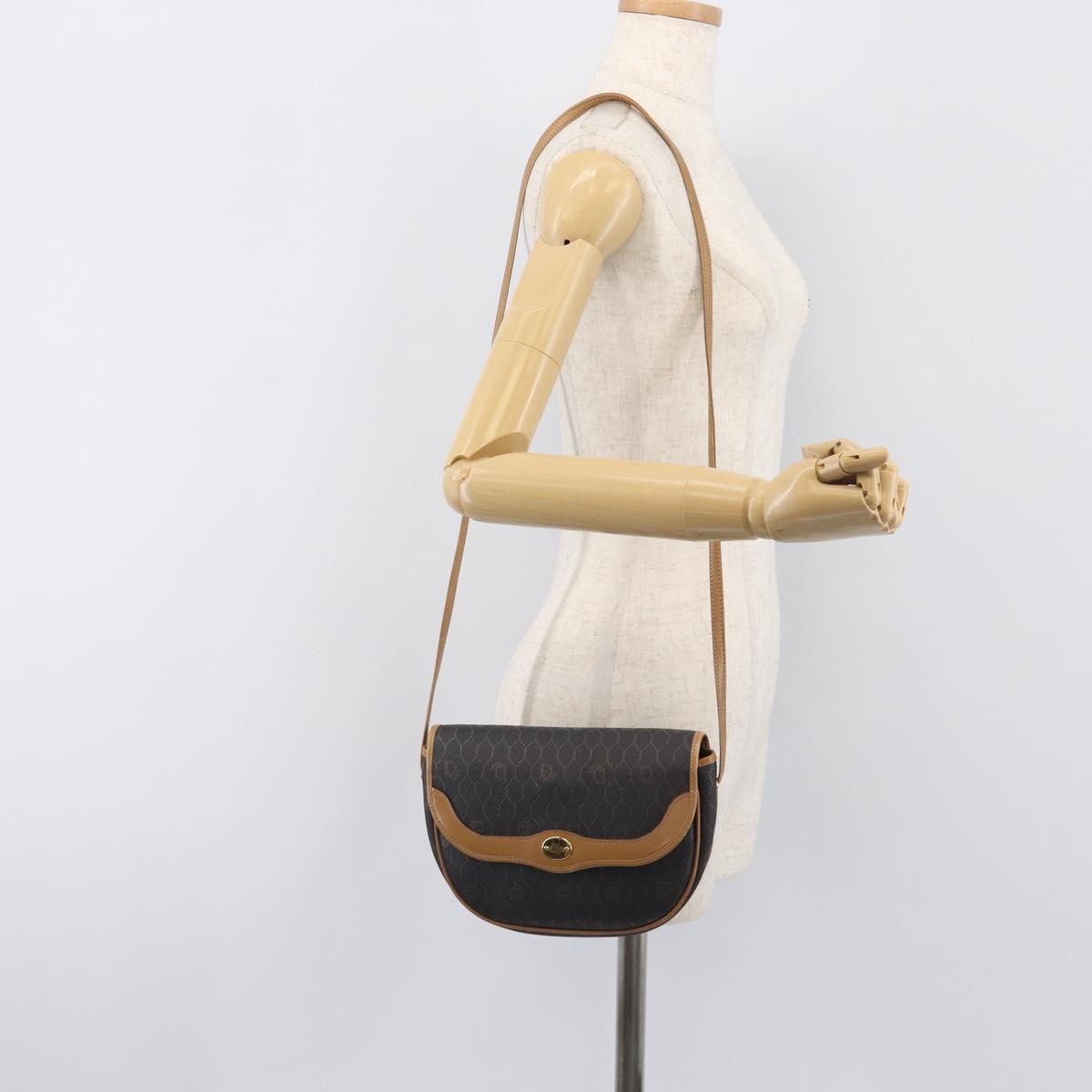 Christian Dior Honeycomb Canvas Shoulder Bag PVC Black Gold Auth 199651