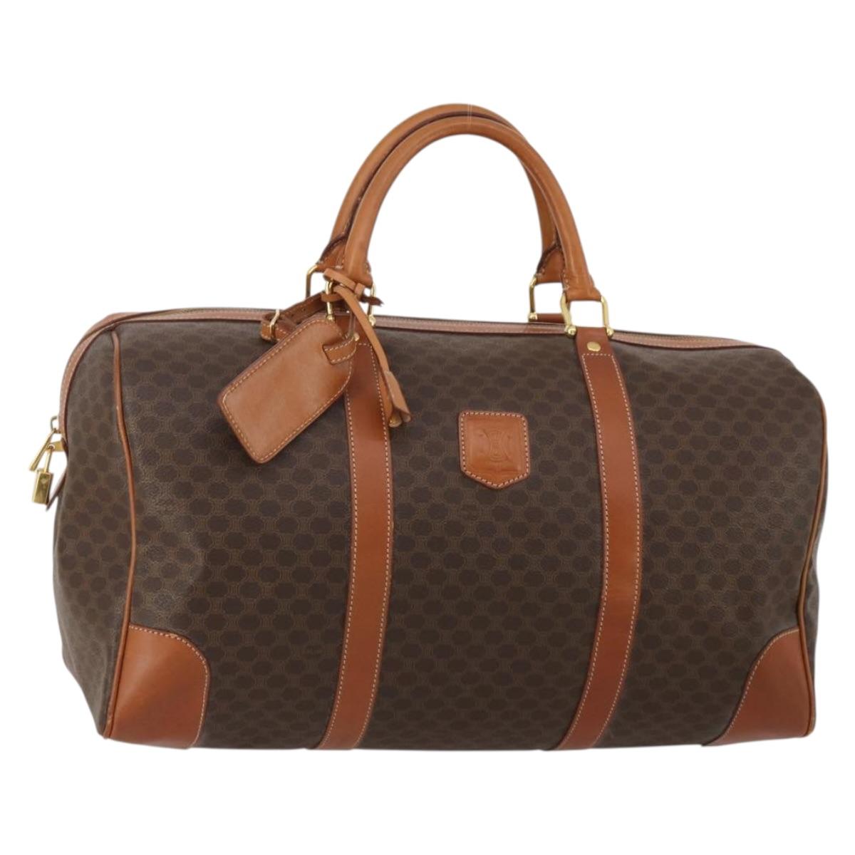 CELINE Macadam Canvas Boston Bag PVC Leather Brown Gold Auth 199652A