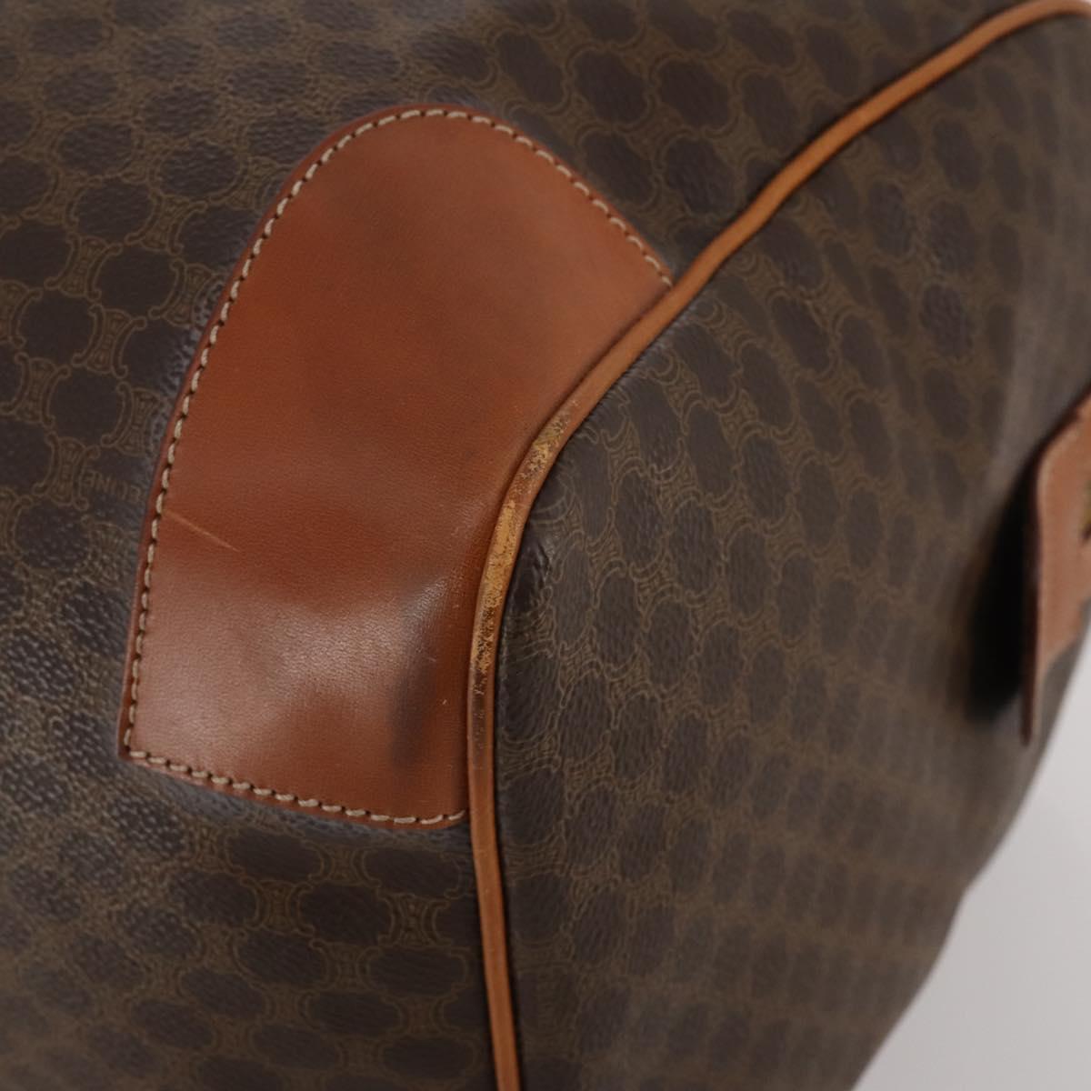 CELINE Macadam Canvas Boston Bag PVC Leather Brown Gold Auth 199652A