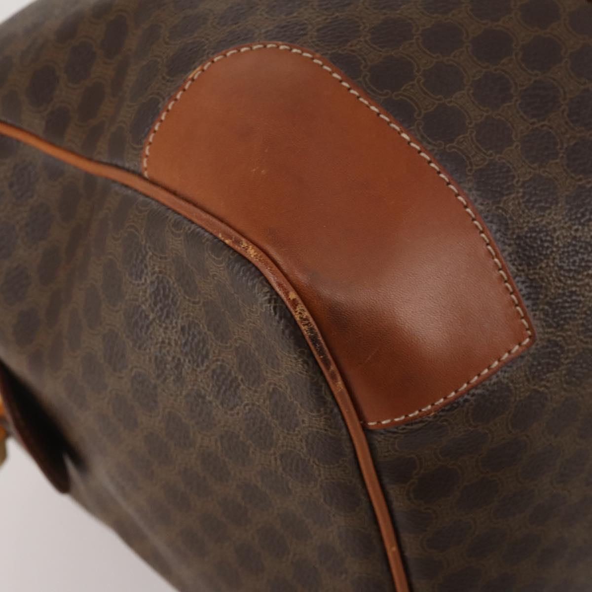 CELINE Macadam Canvas Boston Bag PVC Leather Brown Gold Auth 199652A