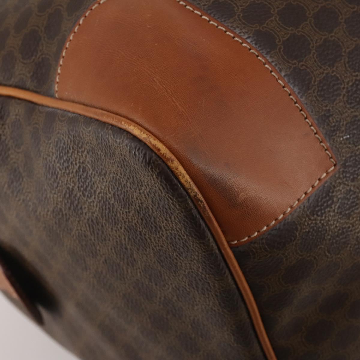 CELINE Macadam Canvas Boston Bag PVC Leather Brown Gold Auth 199652A