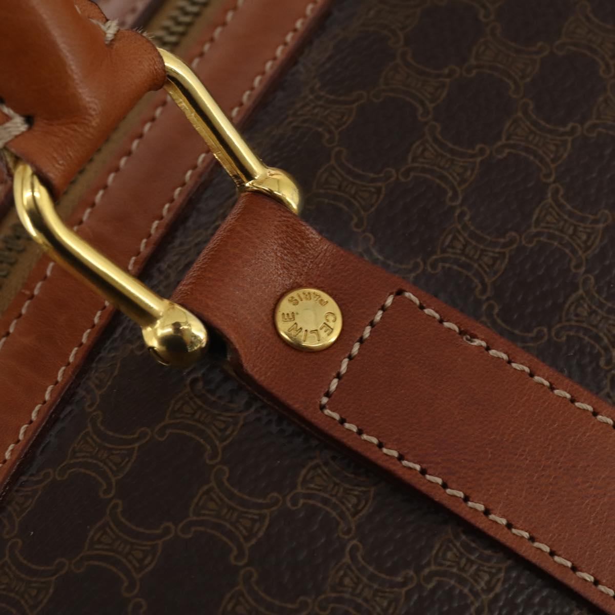 CELINE Macadam Canvas Boston Bag PVC Leather Brown Gold Auth 199652A