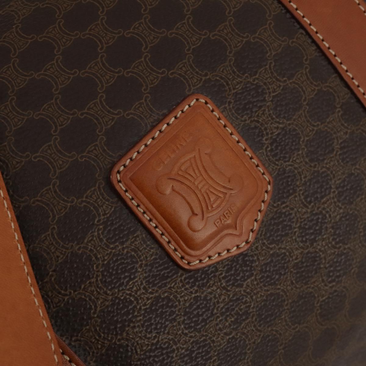 CELINE Macadam Canvas Boston Bag PVC Leather Brown Gold Auth 199652A