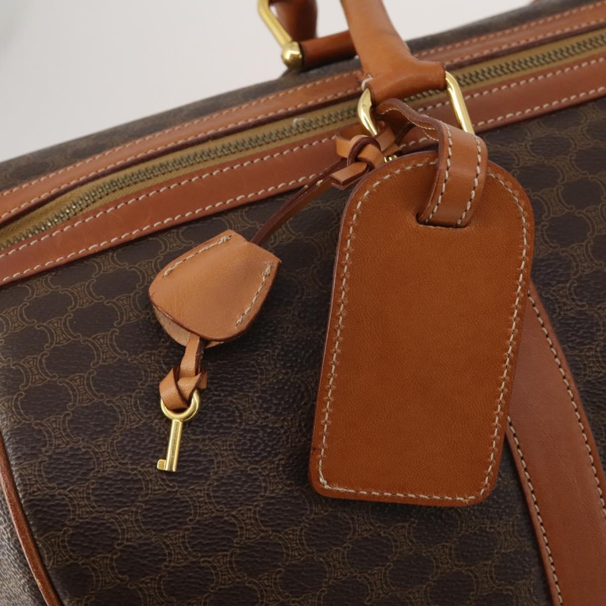 CELINE Macadam Canvas Boston Bag PVC Leather Brown Gold Auth 199652A