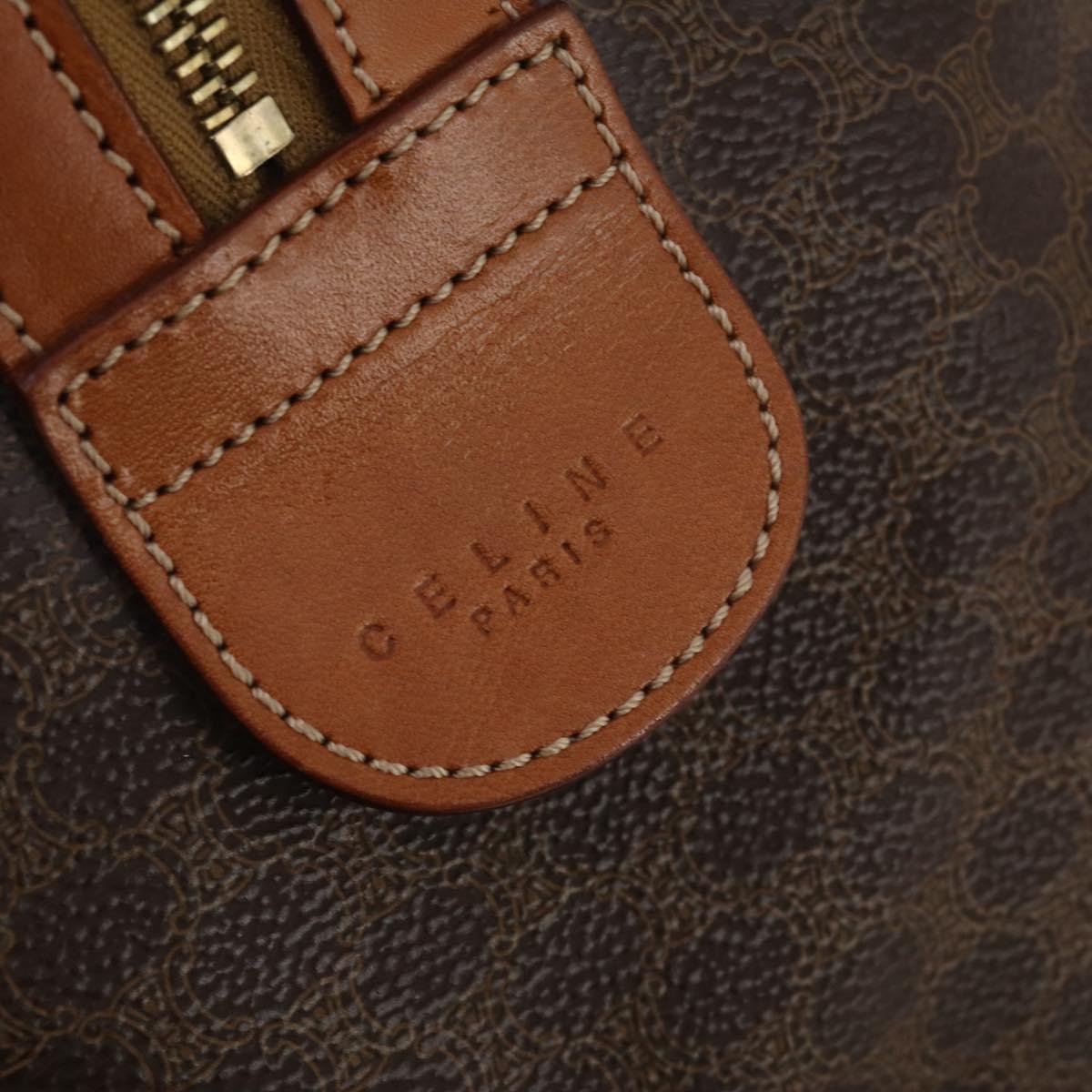 CELINE Macadam Canvas Boston Bag PVC Leather Brown Gold Auth 199652A