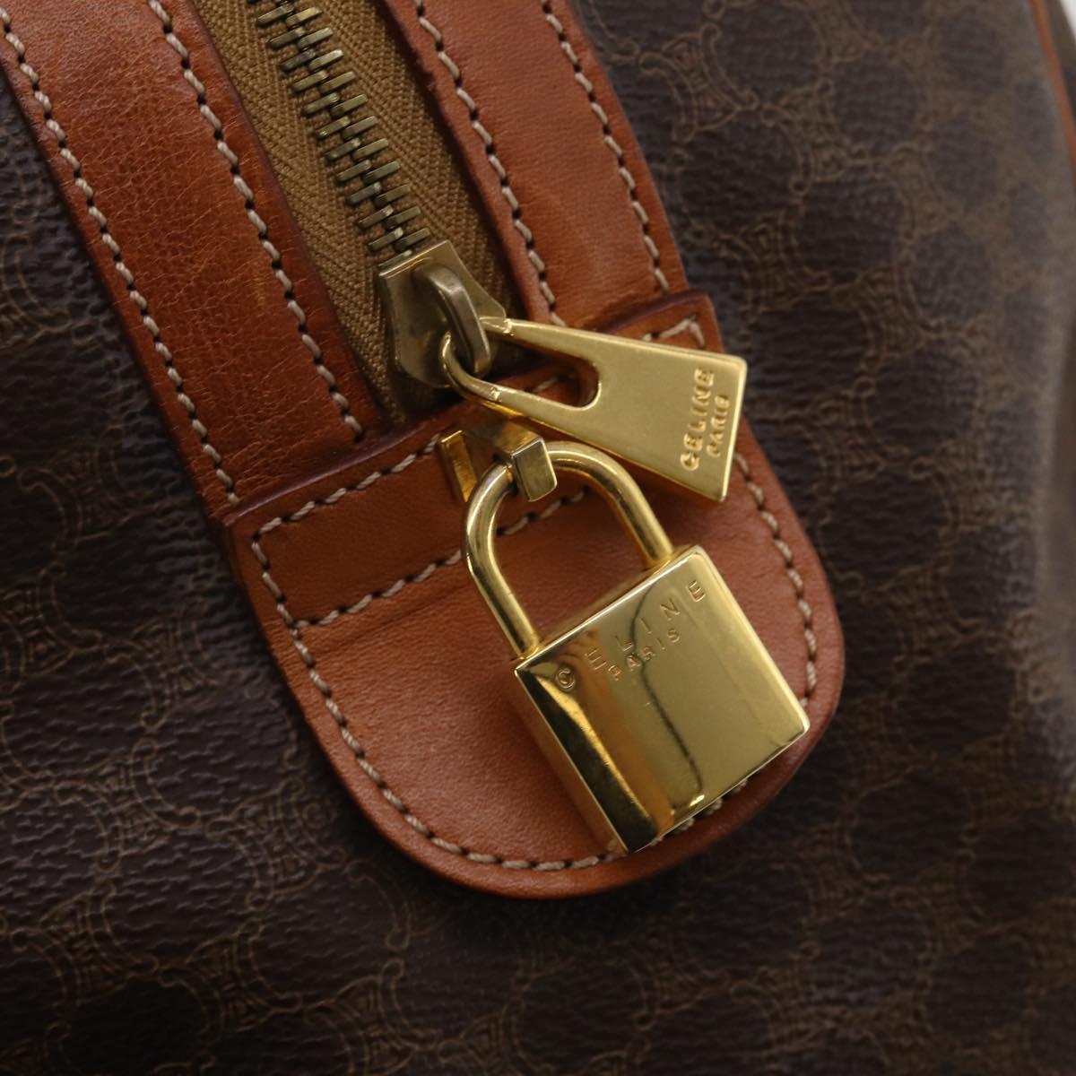 CELINE Macadam Canvas Boston Bag PVC Leather Brown Gold Auth 199652A