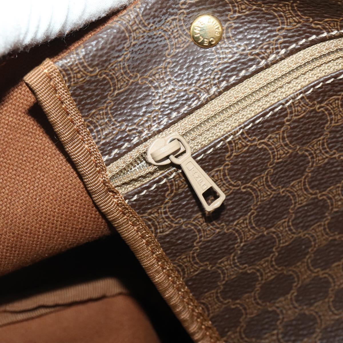 CELINE Macadam Canvas Boston Bag PVC Leather Brown Gold Auth 199652A