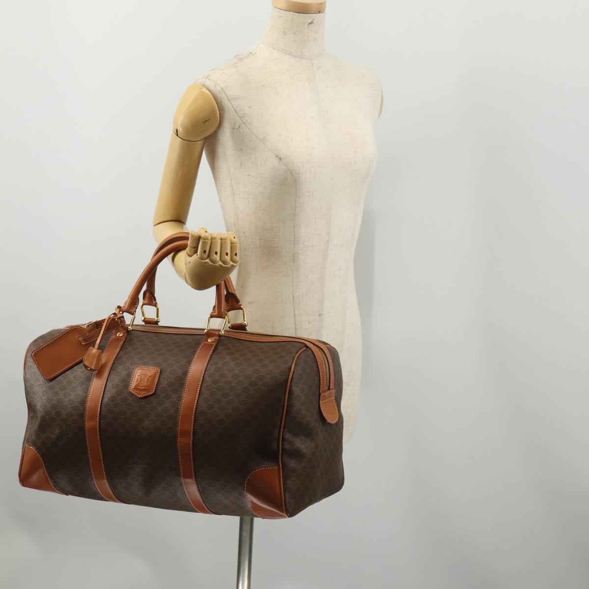 CELINE Macadam Canvas Boston Bag PVC Leather Brown Gold Auth 199652A