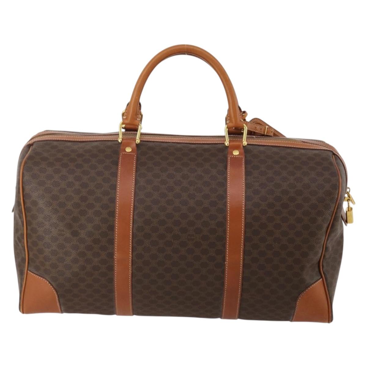 CELINE Macadam Canvas Boston Bag PVC Leather Brown Gold Auth 199652A