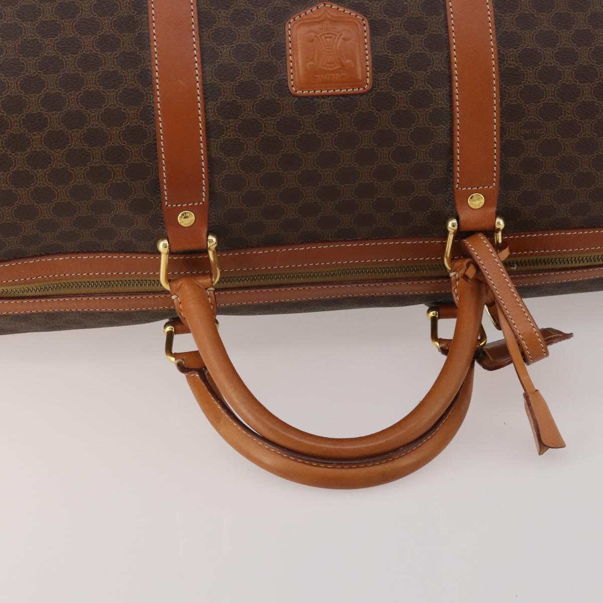 CELINE Macadam Canvas Boston Bag PVC Leather Brown Gold Auth 199652A