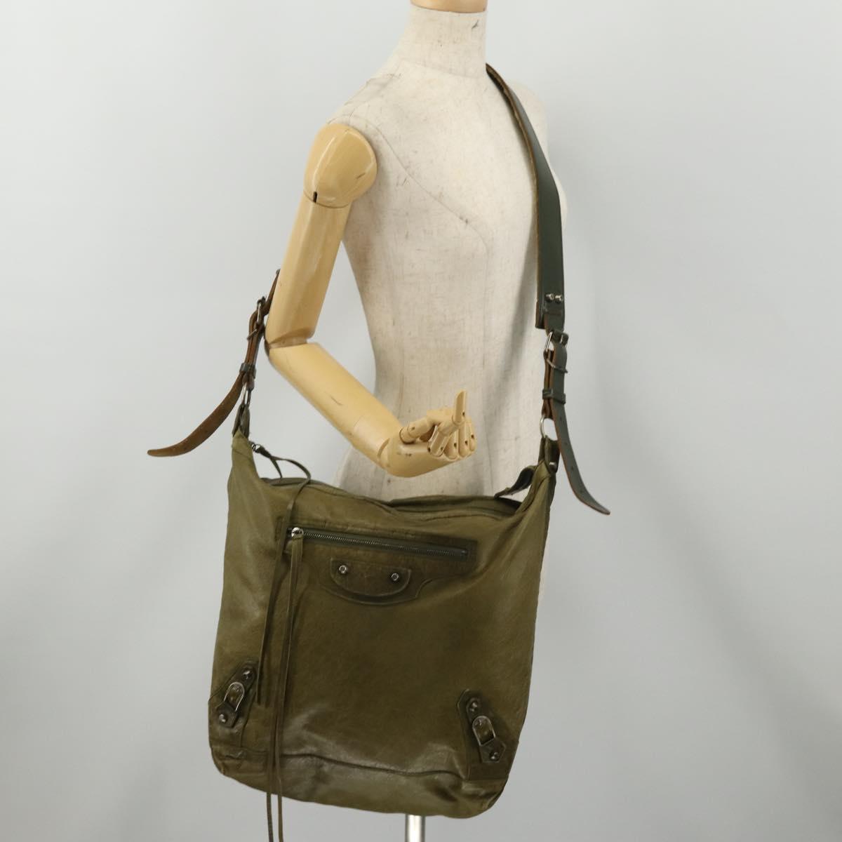 BALENCIAGA The Day Shoulder Bag Leather Green Silver 141175 Auth 199653A