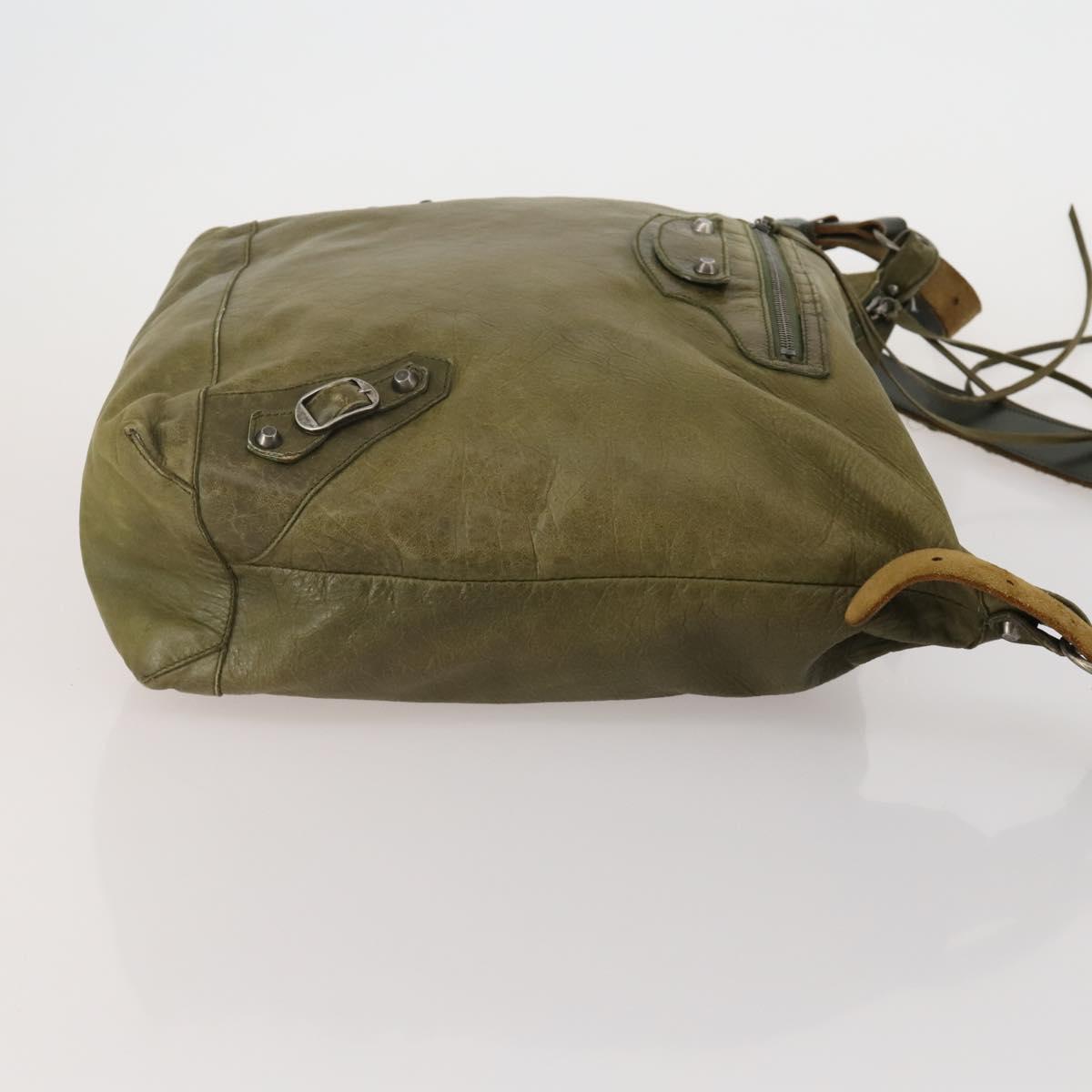 BALENCIAGA The Day Shoulder Bag Leather Green Silver 141175 Auth 199653A