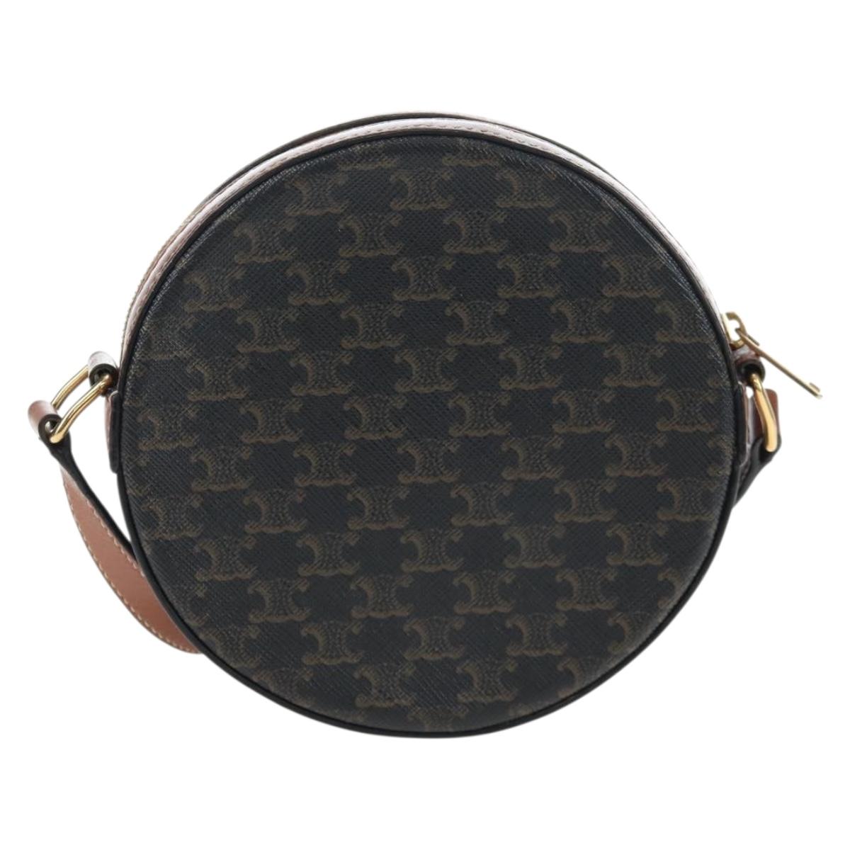 CELINE Triomphe Round Purse Shoulder Bag PVC Black Gold Auth 199654M