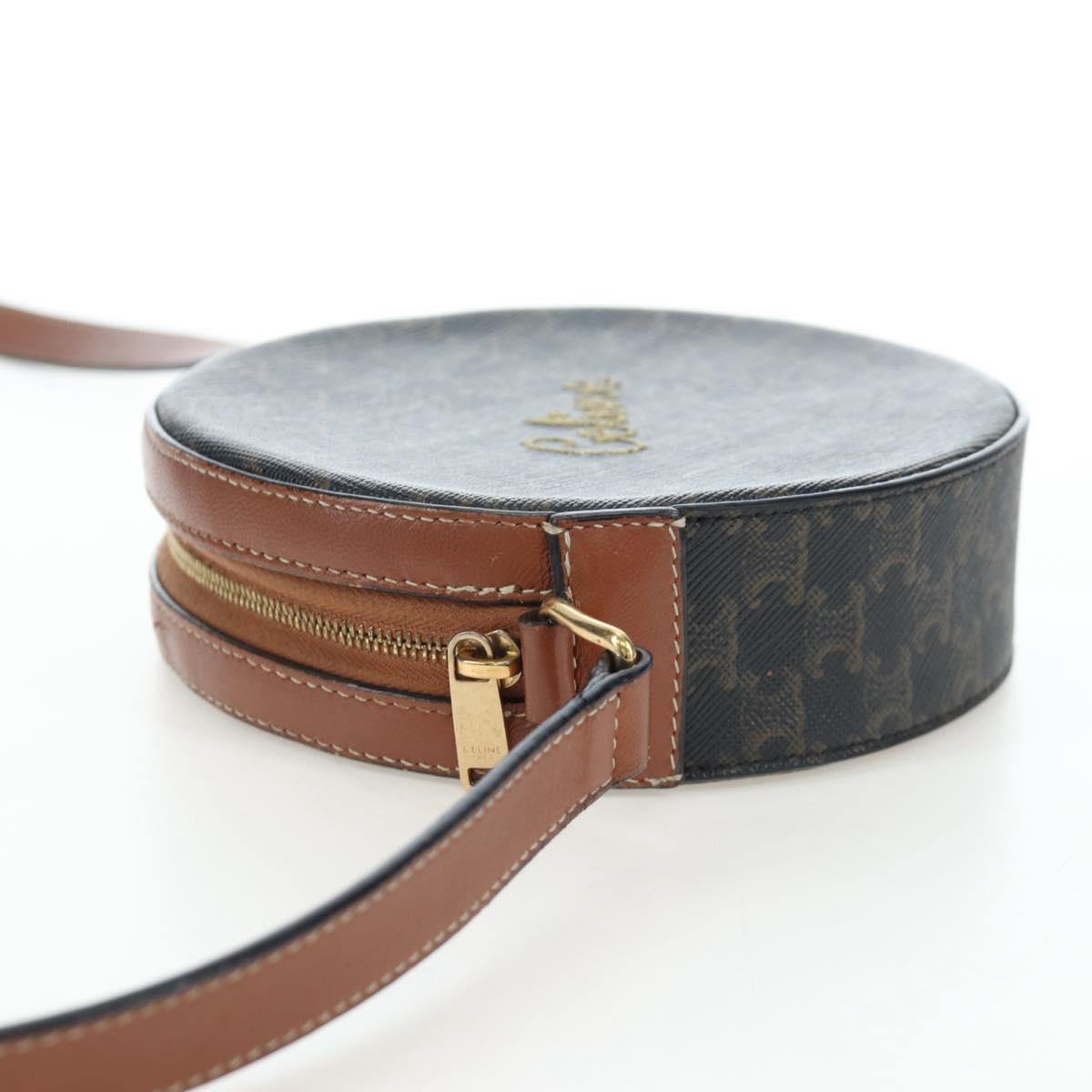 CELINE Triomphe Round Purse Shoulder Bag PVC Black Gold Auth 199654M