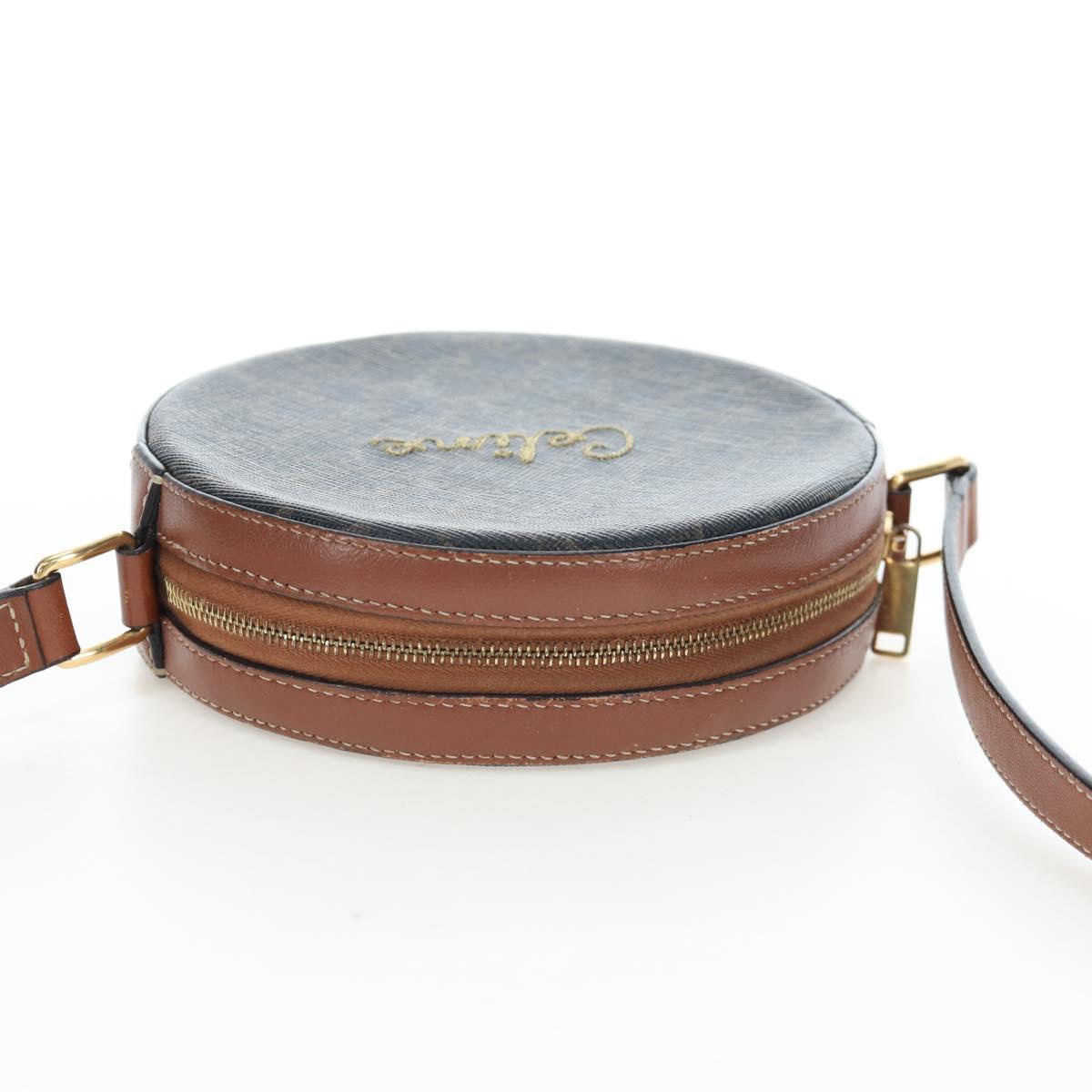 CELINE Triomphe Round Purse Shoulder Bag PVC Black Gold Auth 199654M