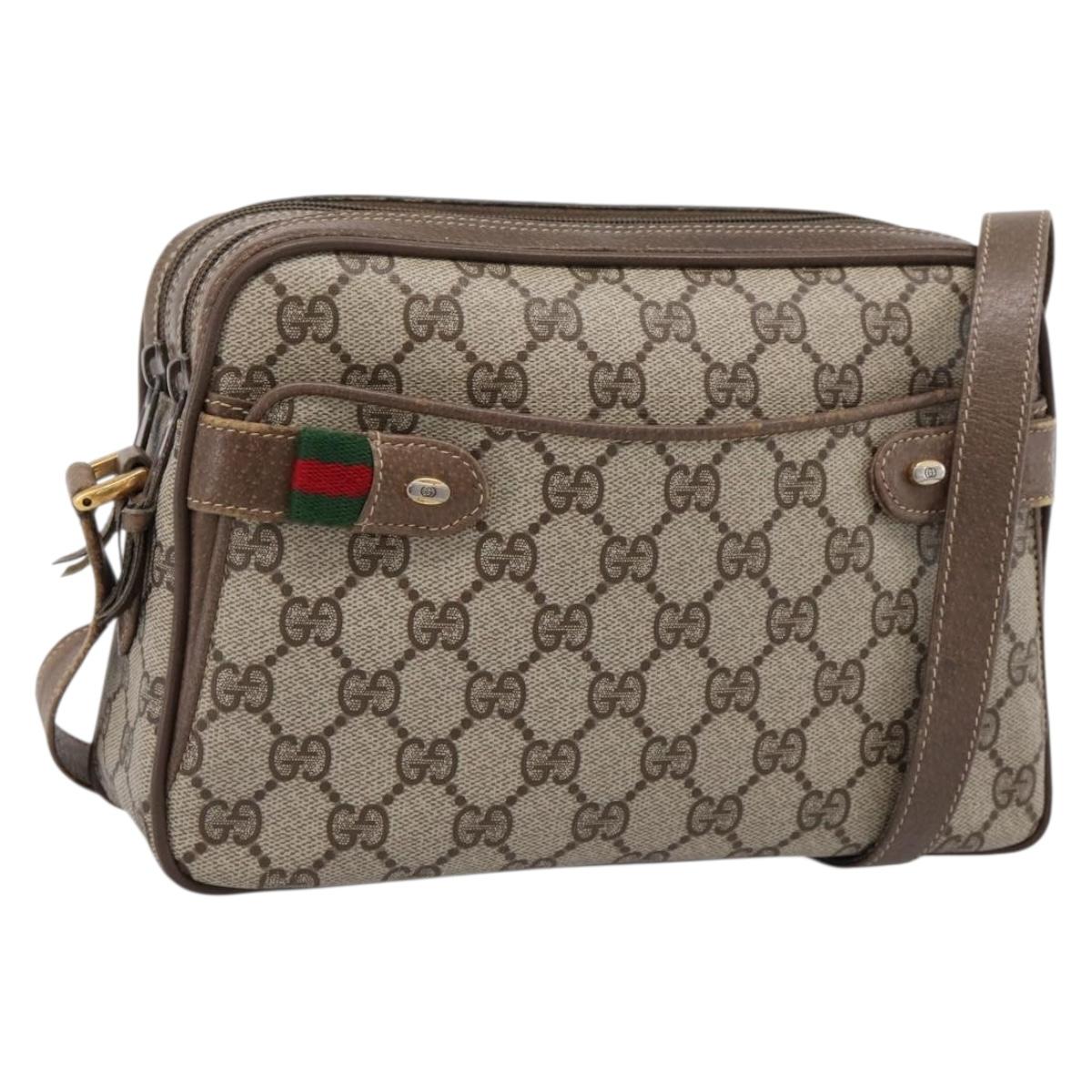 GUCCI GG Supreme Web Sherry Line Bag PVC Beige Gold 93 02 049 Auth 199656