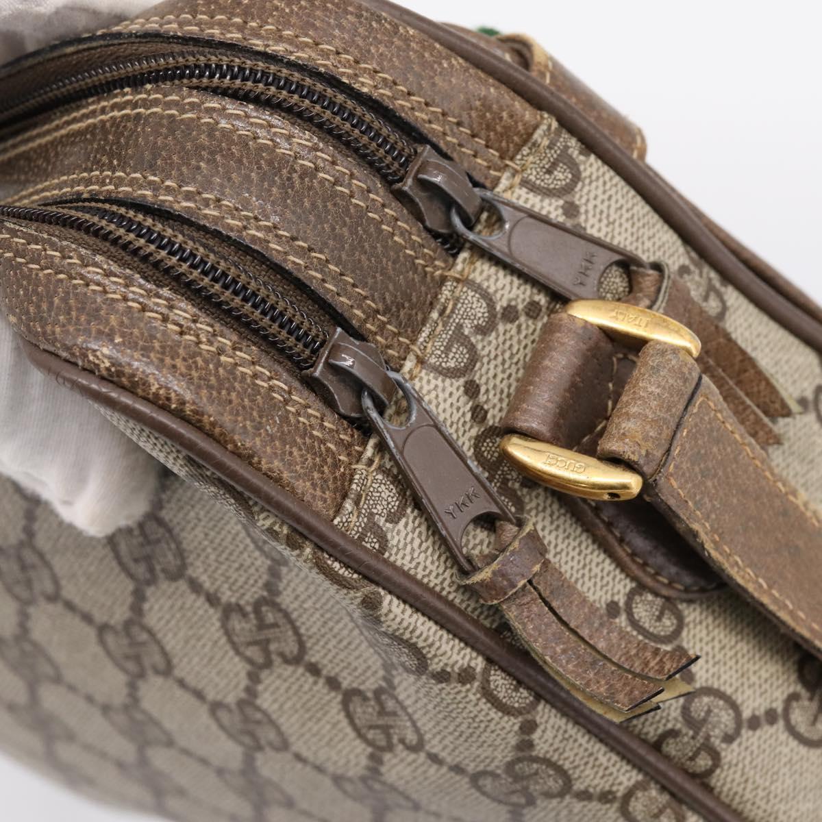 GUCCI GG Supreme Web Sherry Line Bag PVC Beige Gold 93 02 049 Auth 199656