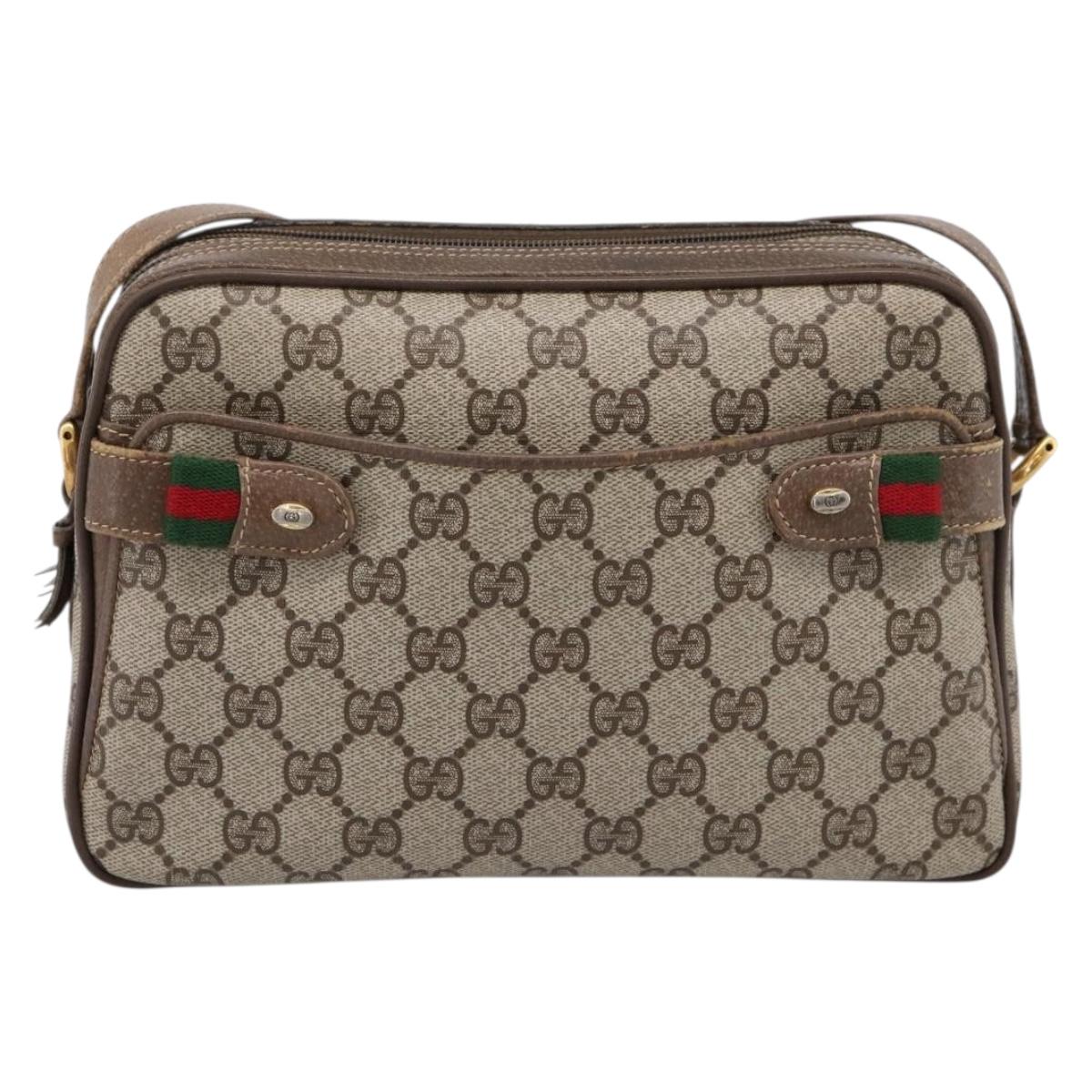GUCCI GG Supreme Web Sherry Line Bag PVC Beige Gold 93 02 049 Auth 199656