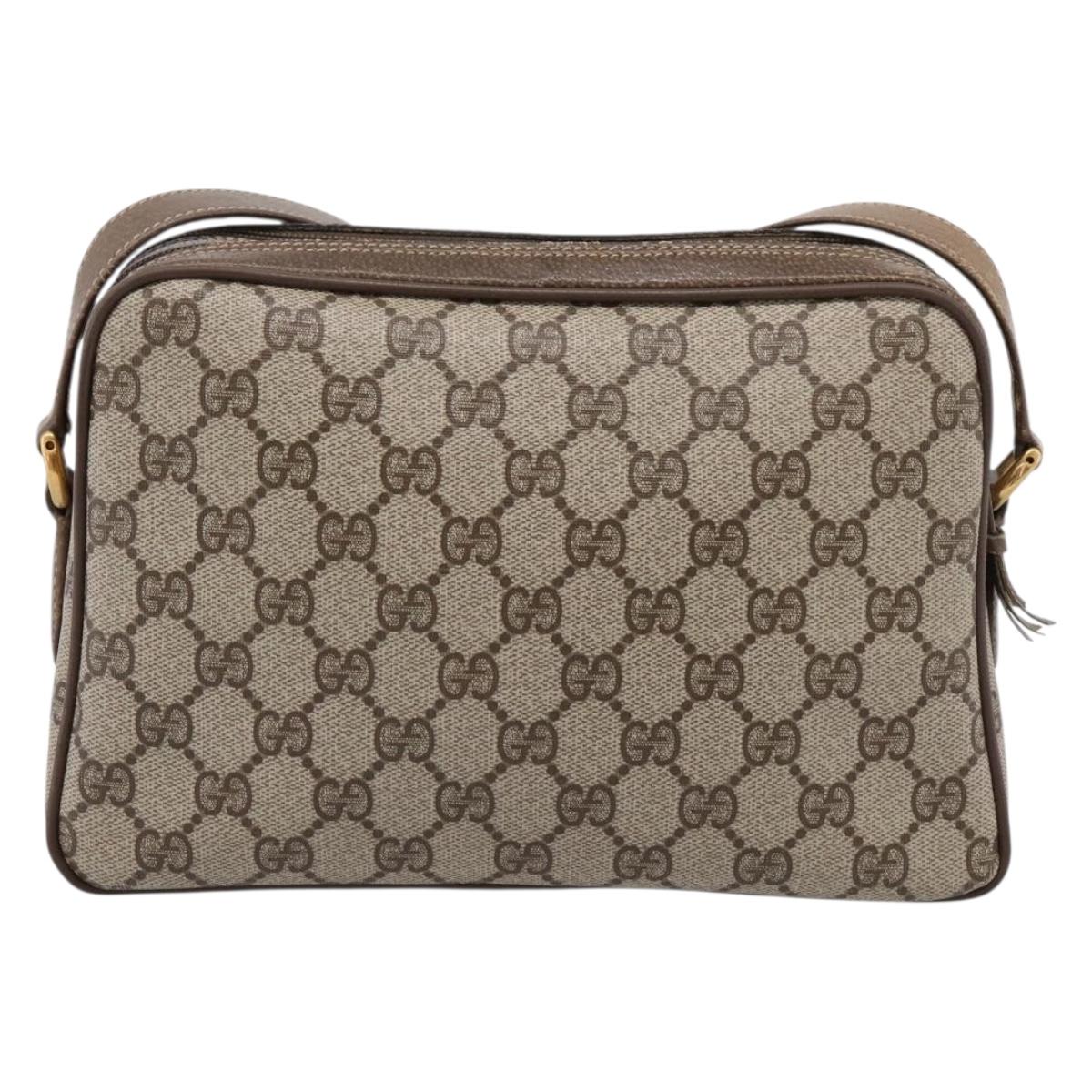 GUCCI GG Supreme Web Sherry Line Bag PVC Beige Gold 93 02 049 Auth 199656