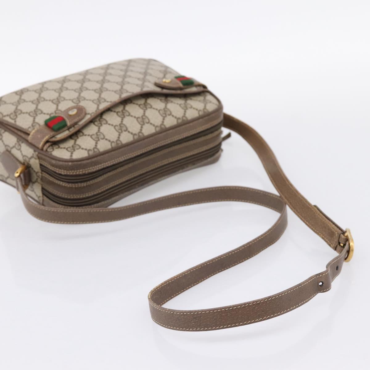 GUCCI GG Supreme Web Sherry Line Bag PVC Beige Gold 93 02 049 Auth 199656
