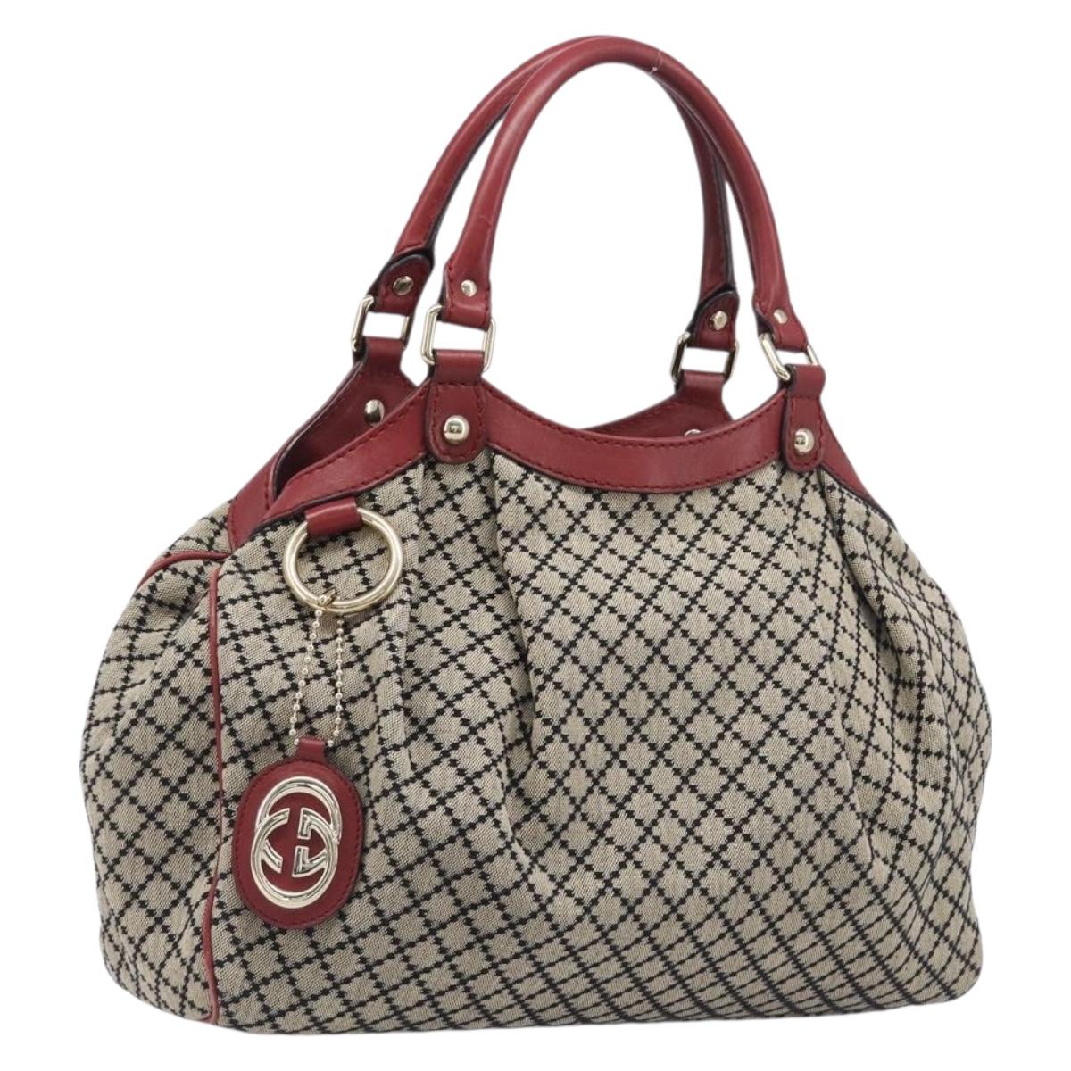 GUCCI Diamante Sukey Hand Bag Canvas Beige Gold 211944 Auth 199657V