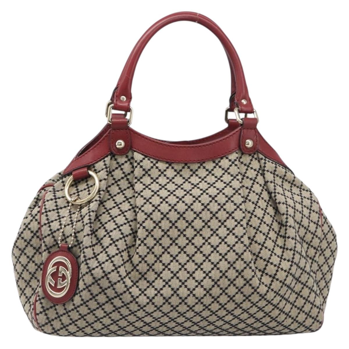 GUCCI Diamante Sukey Hand Bag Canvas Beige Gold 211944 Auth 199657V
