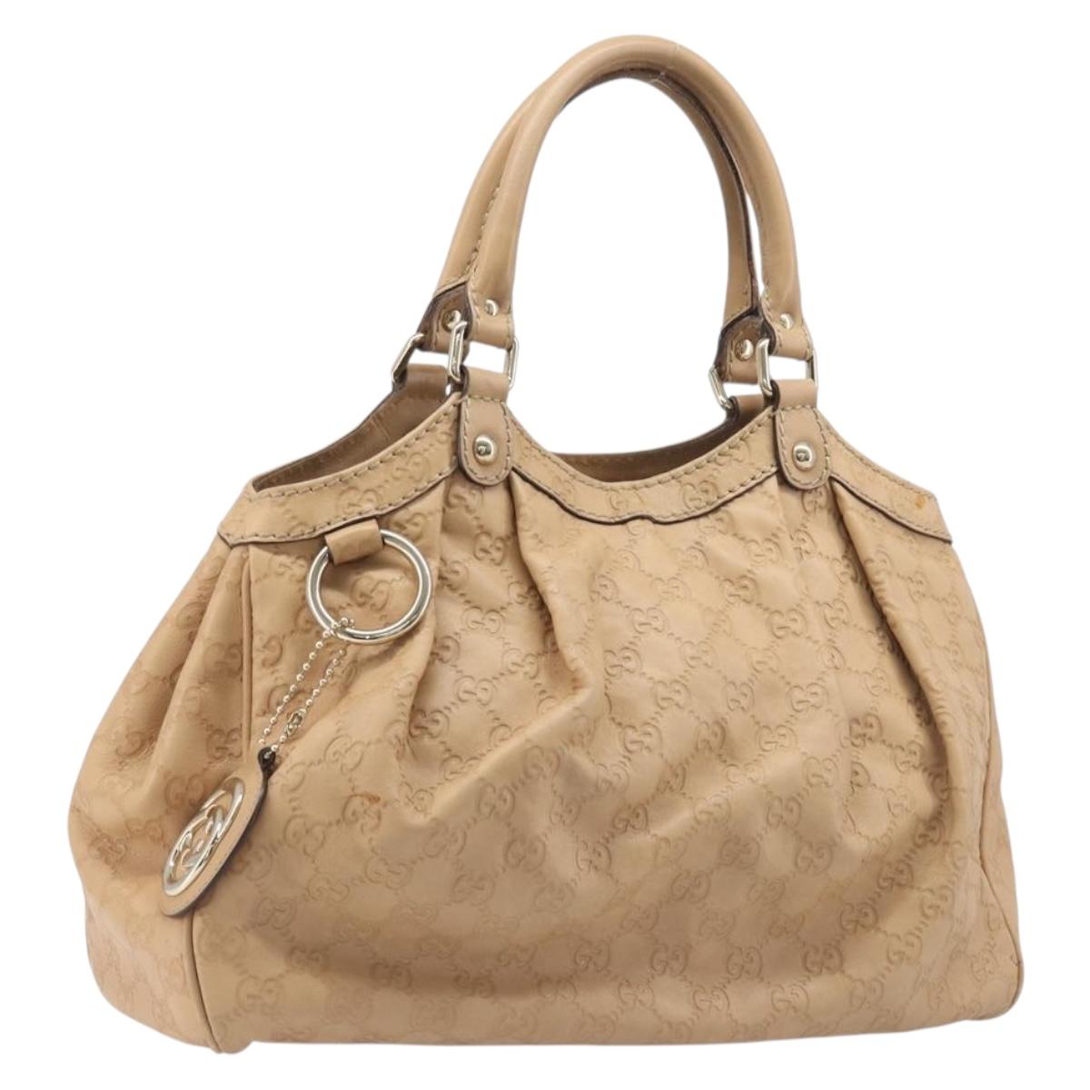 GUCCI GG Canvas Guccissima Tote Bag Leather Beige Gold 211944 Auth 199658V