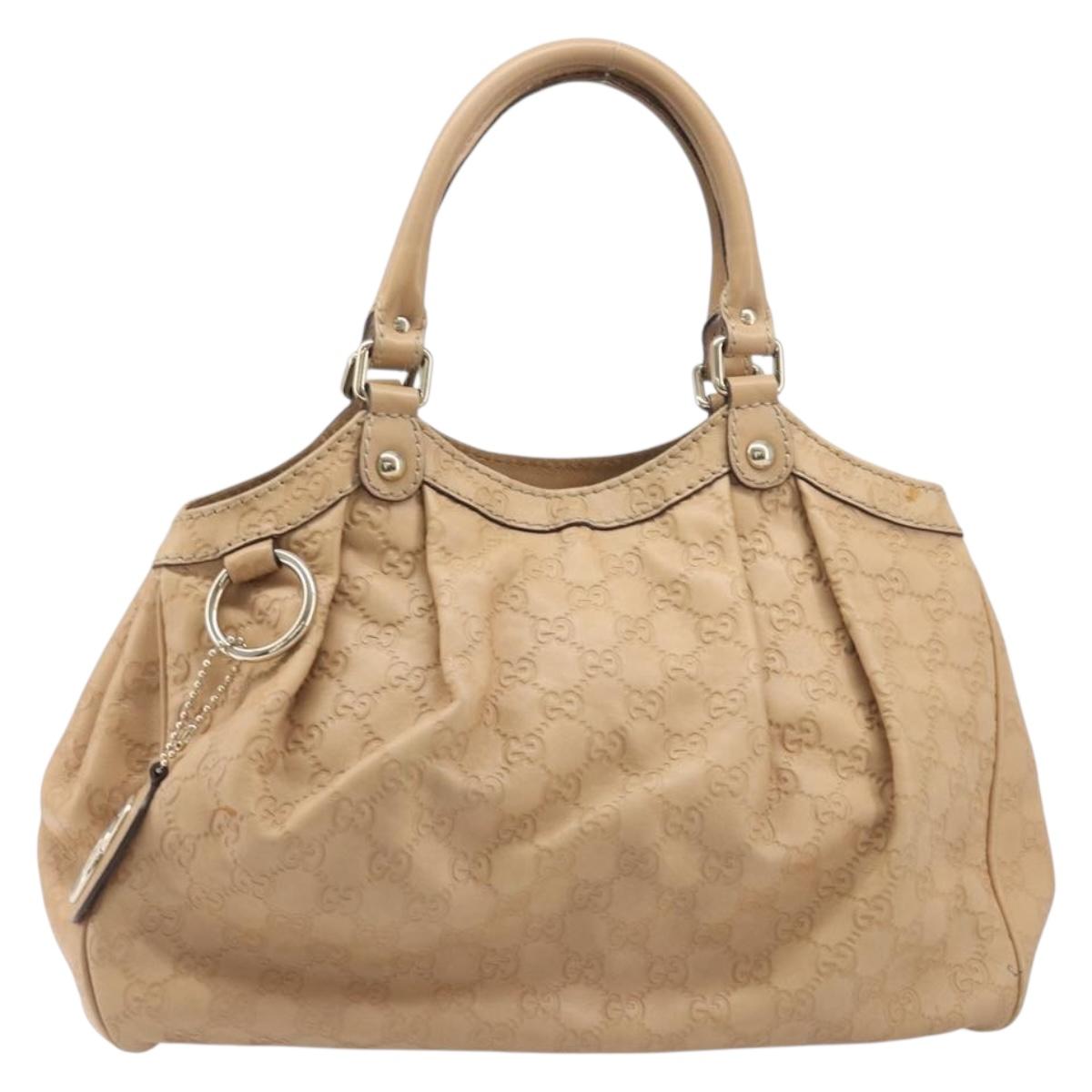 GUCCI GG Canvas Guccissima Tote Bag Leather Beige Gold 211944 Auth 199658V