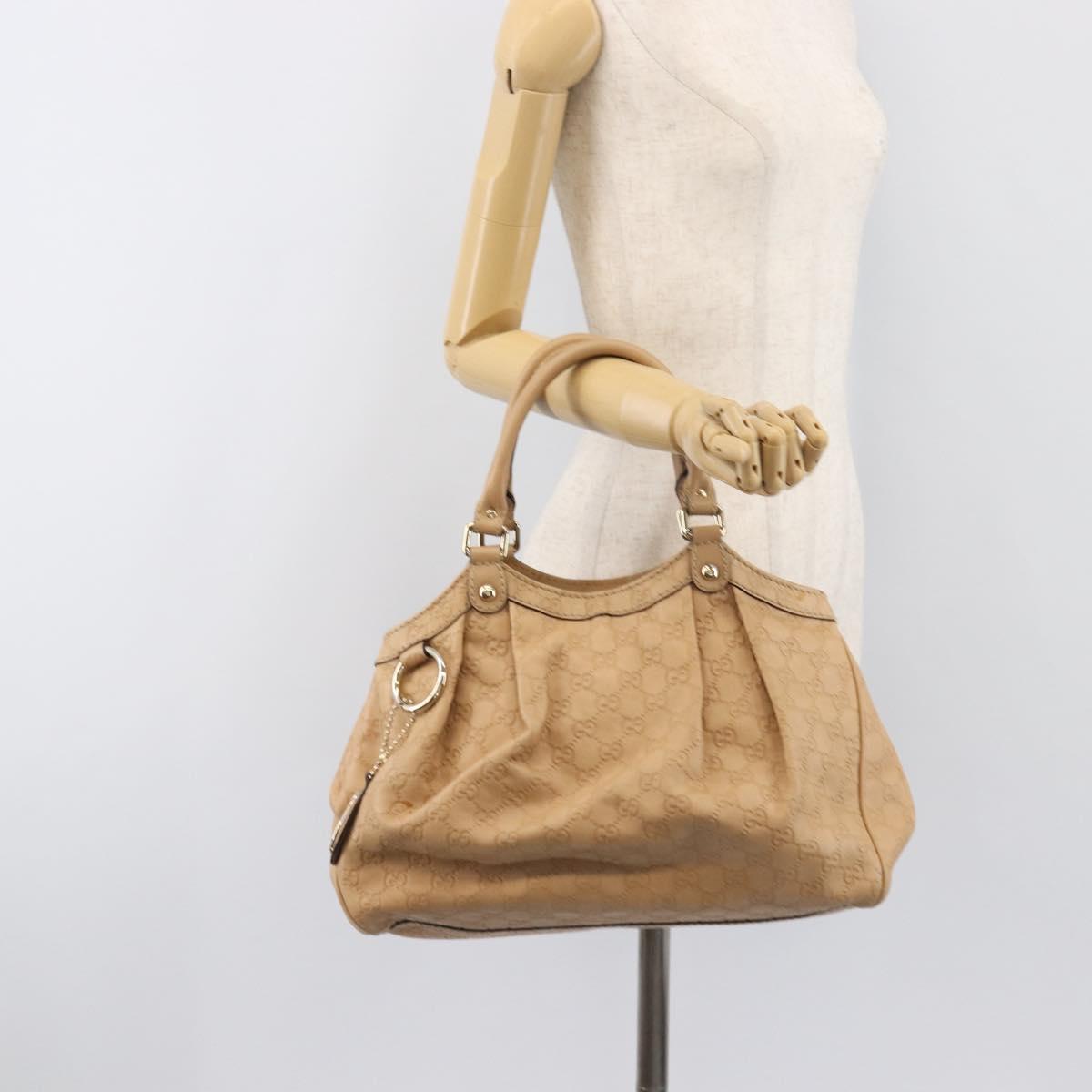 GUCCI GG Canvas Guccissima Tote Bag Leather Beige Gold 211944 Auth 199658V
