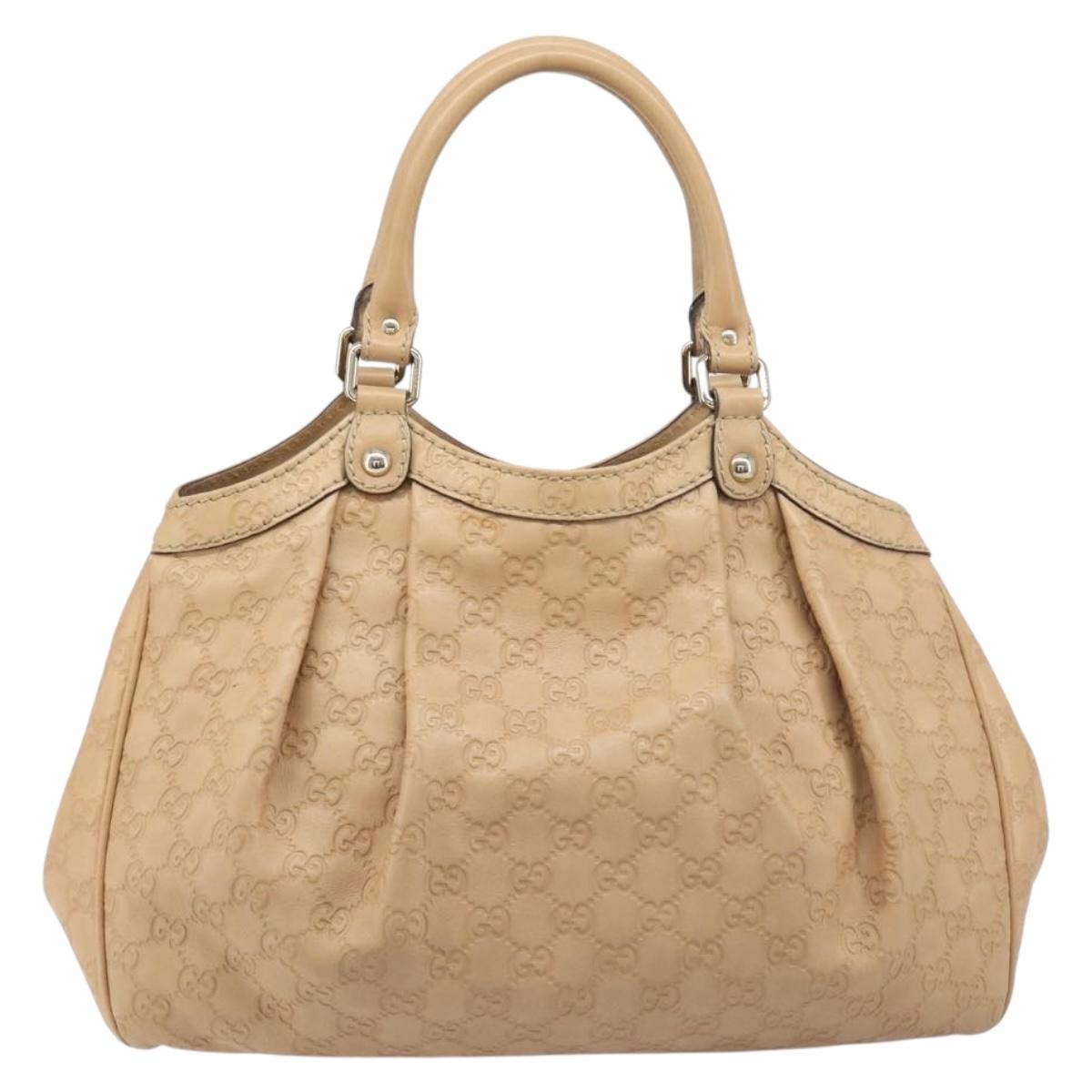 GUCCI GG Canvas Guccissima Tote Bag Leather Beige Gold 211944 Auth 199658V