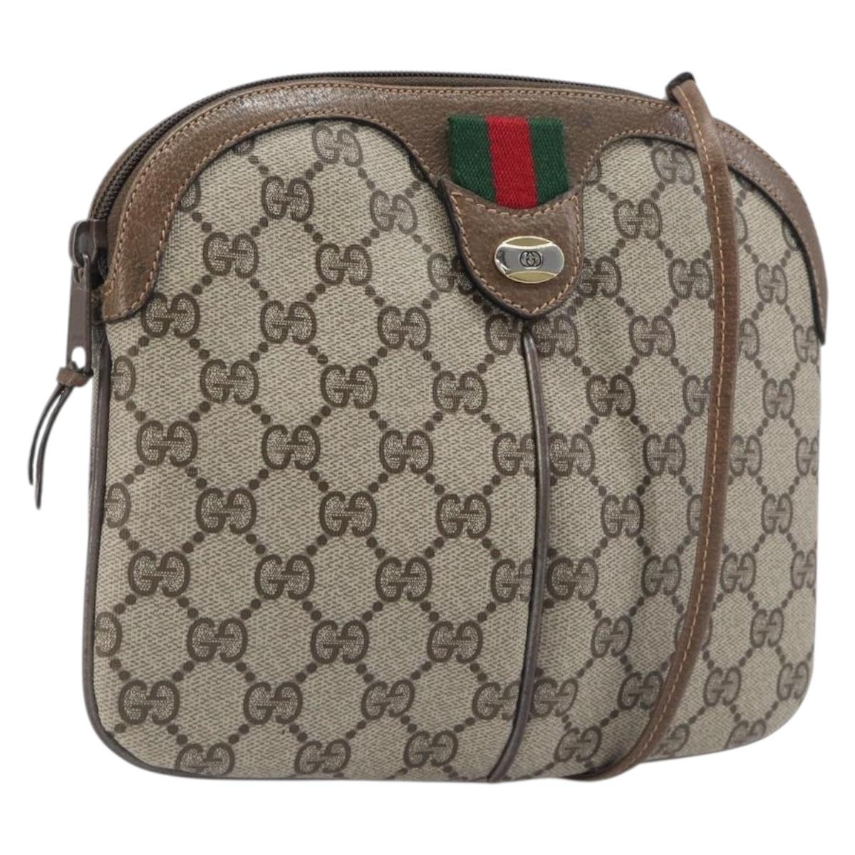GUCCI GG Supreme Web Sherry Line Bag PVC Beige Gold 904 02 047 Auth 199660